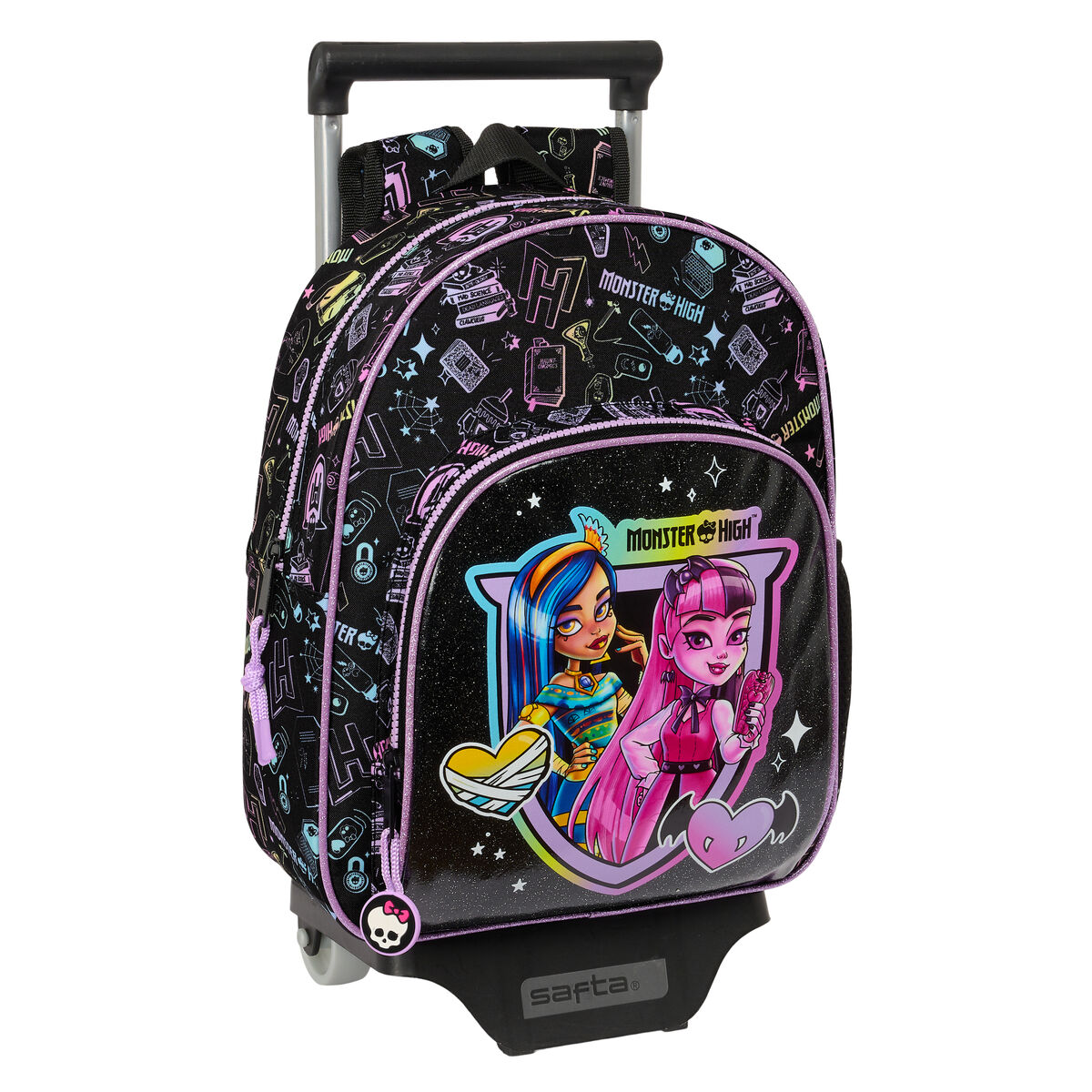 School ryggsäck with Wheels Monster High svart 28 x 34 x 10 cm