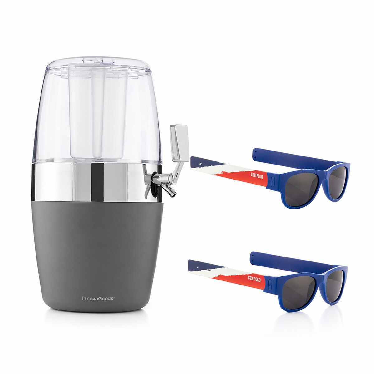 Beer Cooler Dispenser Pack InnovaGoods and 2 Rollable solglasögon Sunfold France