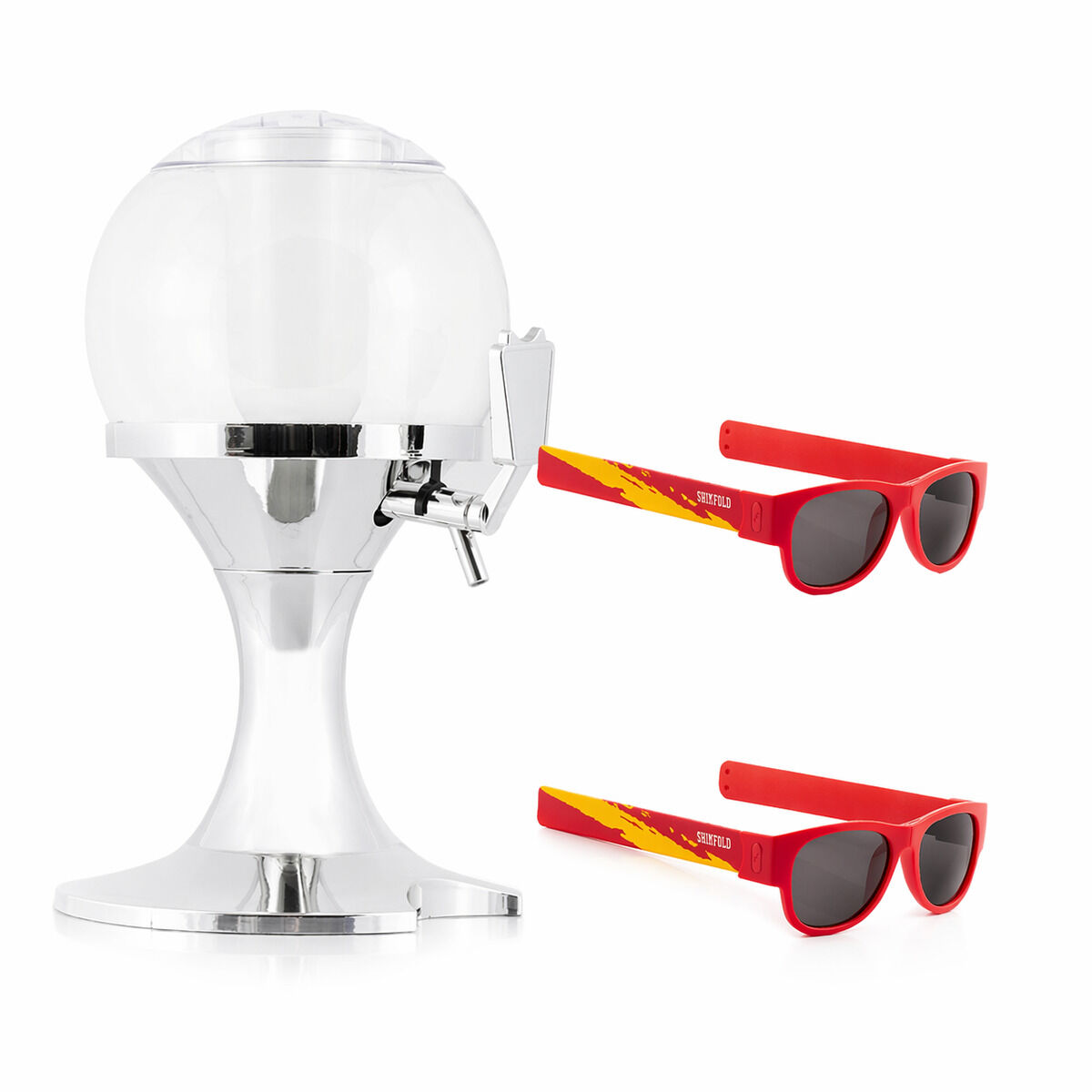 Beer Dispenser Cooling Pack InnovaGoods and 2 Folding solglasögon Sunfold Spain röd